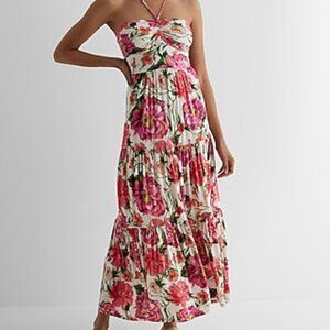 Express Floral Maxi Cutout Dress Summer Tiered Cotton